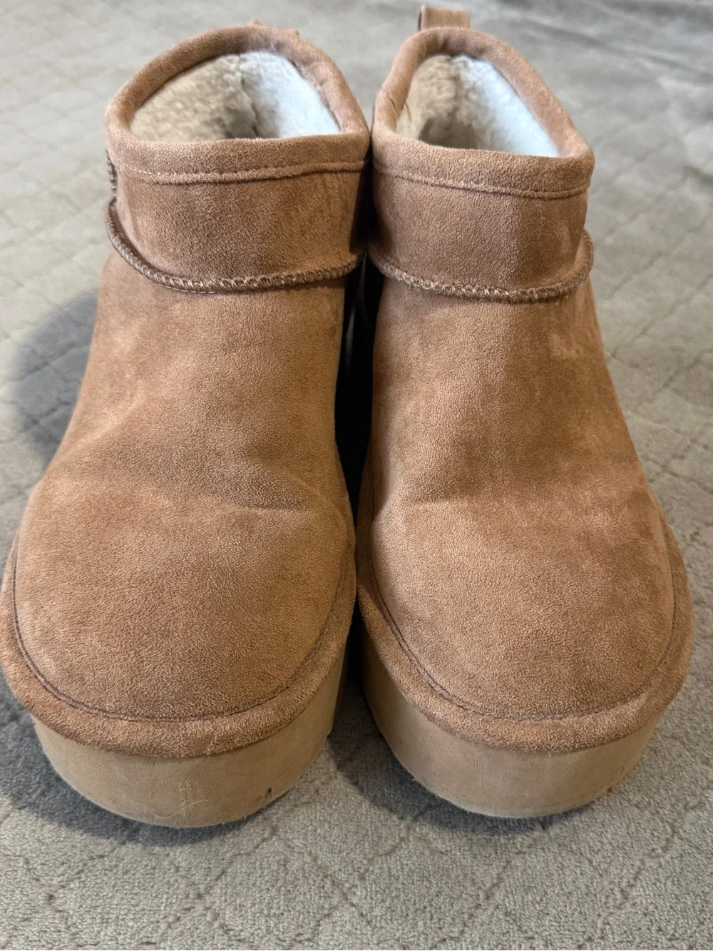 Madden Girl Tan Faux-Fur Lined Platform Ankle Boots